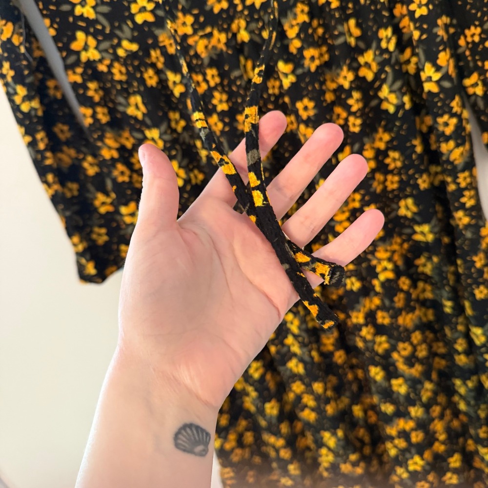 Free People Boho Floral Tiered Maxi Dress Black Yellow Womens Large - Picture 5 of 8